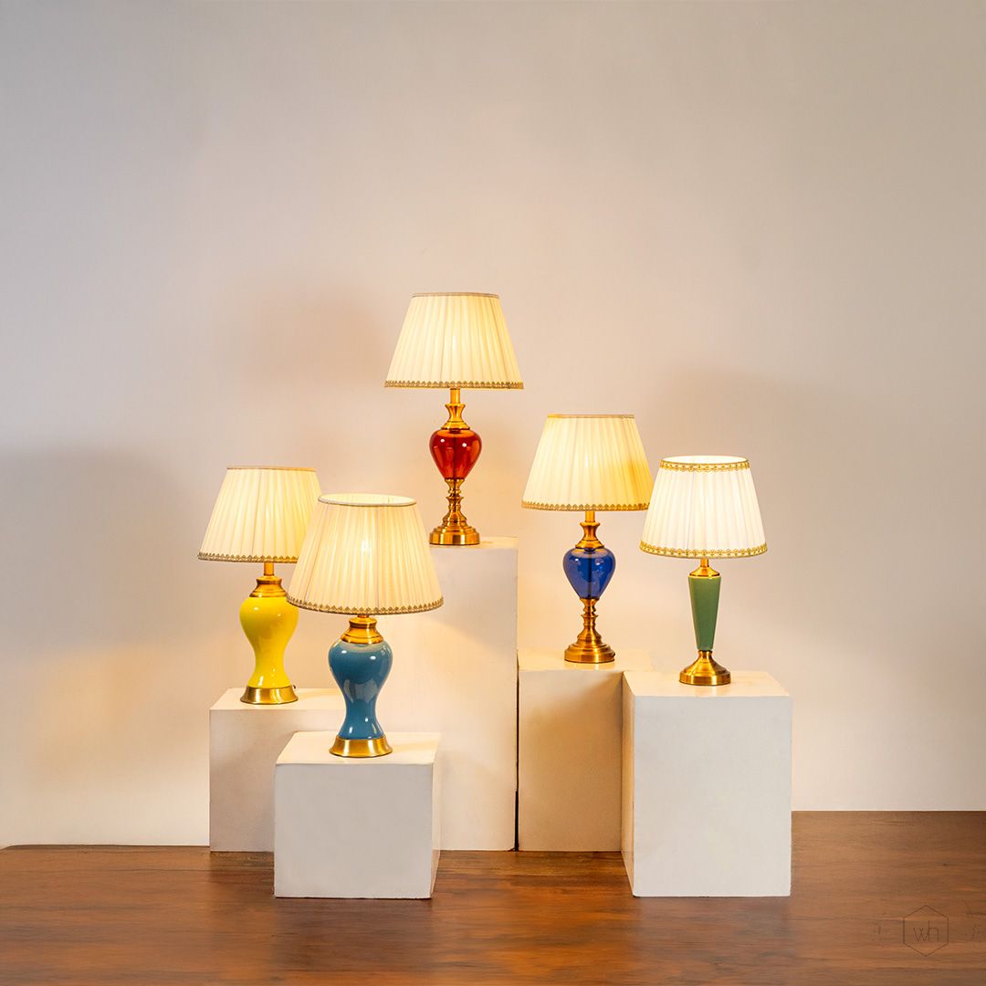 Vintage Table Lamp Gold Blue