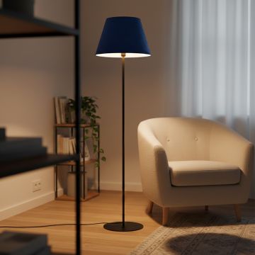 Fanny Linear Black Floor Lamp with Suede Shade - Blue