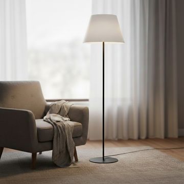 Fanny Linear Black Floor Lamp with Barrel Shade - White