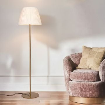 Klaviyo Linear Gold Floor Lamp with Pleated Empire Softback Lamp shade - White