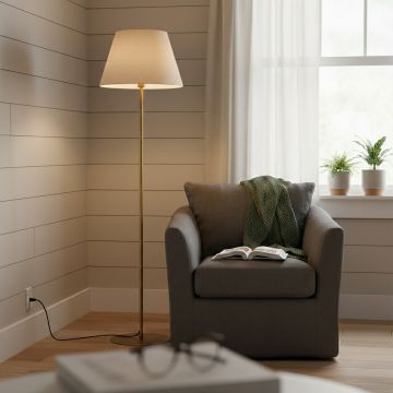 Klaviyo Linear Gold Floor Lamp with Suede Shade - Gold