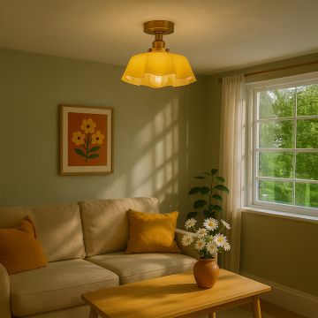 Fleur Glass Ceiling Light Yellow Main Lifestyle