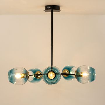 Flannel 5 Linear Chandelier  - Blue Light on white background