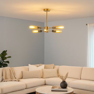 sculptural 6 light chandelier amber main lifestyle