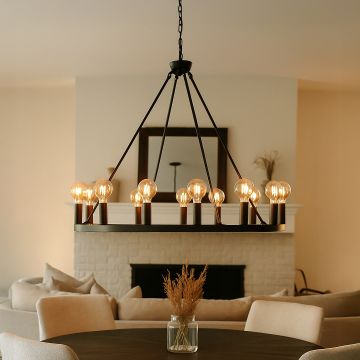 cahua 12 light matte black drum chandelier main lifestyle