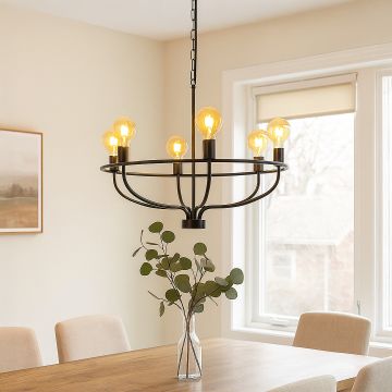 aiwen 6 light industrial chandelier black main lifestyle