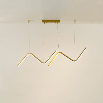 Wave Line Island Chandelier Gold Light On White Background