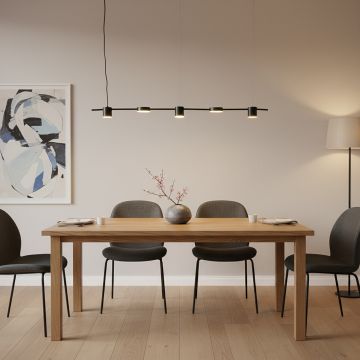 5 light linear led island chandelier black main lifestyle