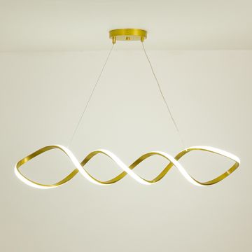 Twirl Modern Linear Chandelier Gold Light On White Background