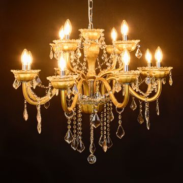 elysia 12 light crystal chandelier light on black background