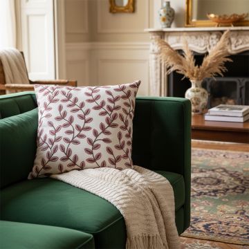 lowan designer red embroidered cushion cover main lifestyle