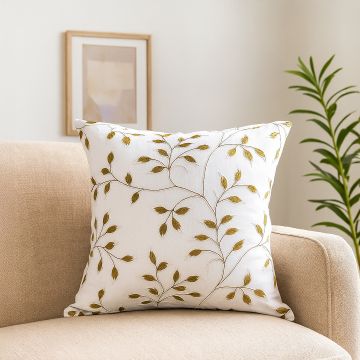 leaf designer titanium embroidered cushion cover main lifestyle