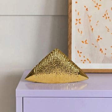 gold striped ceramic triangle table decor large main lifestyle