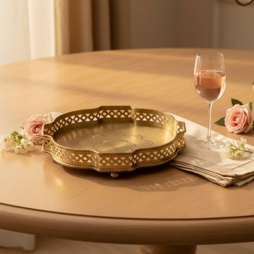 thaliya brass tray small for dinnig room lifestyle
