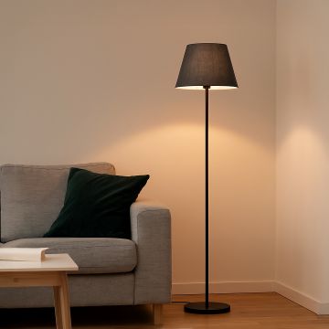 caelis linear black floor lamp with suede shade black main lifestyle