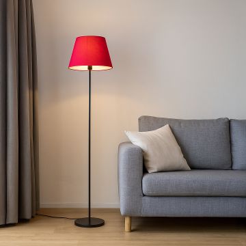 caelis linear black floor lamp with suede shade red main lifestyle