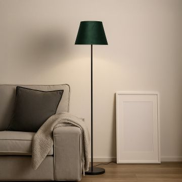 caelis linear black floor lamp with suede shade green main lifestyle