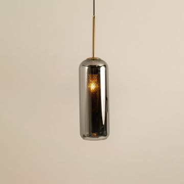 Modern Loft Smoky Grey Glass Hanging Pendant Light Light On White background