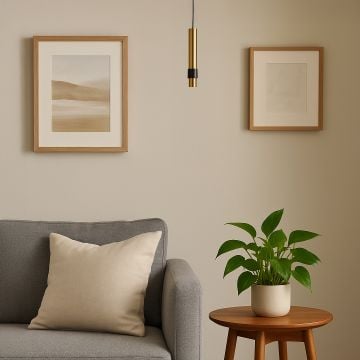 Sleek gold pendant light with black accent styled in modern wardrobe area creating a premium ambiance.