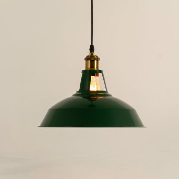 Vintage Green Shade Pendant Light Light On White Background