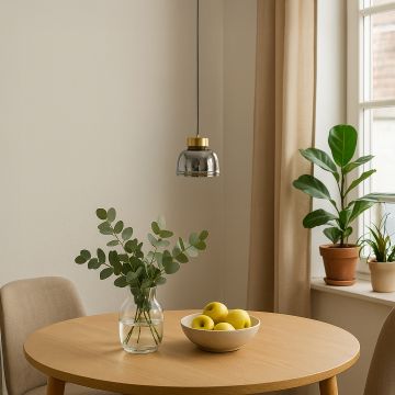 Sleek Dome Brass Smoky Pendant Light Lifestyle