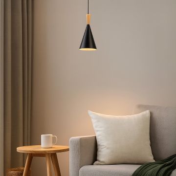 wood tip pendant lamp cone black main lifestyle