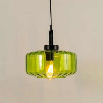 Dragon Fly Glass LED Pendant Lamp Green Light On White Background
