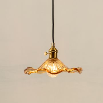 Jasmine Modern Petal Style Glass Hanging Light Amber Light On White Background