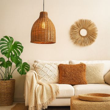 bamboo conical pendant lamp brown main lifestyle