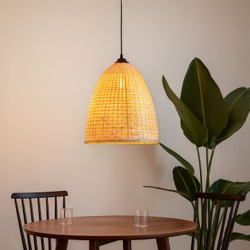 artisan handmade conical pendant lamp beige main lifestyle