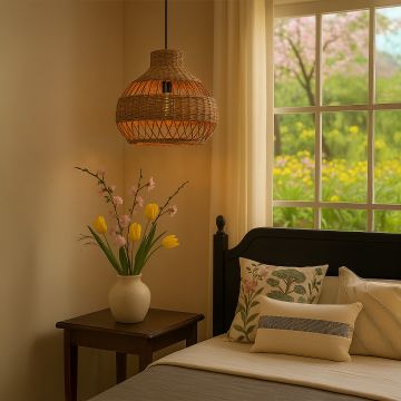 Stylish rattan pendant lamp enhancing modern interiors with a warm glow and artisanal craftsmanship.