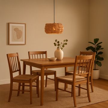 Handmade rattan twig pendant light styled in interior setting adding earthy warmth and natural flair.