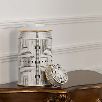 Maze Decorative Ceramic Temple   Ginger Jar Large White Background 1