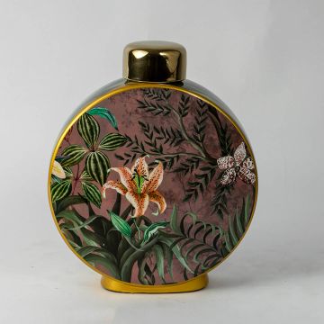 Floral Ceramic Jar - Small White Background