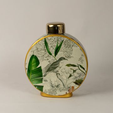 Bird Leaf Ceramic Jar Large White Background 1