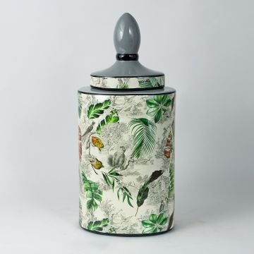 Leaf Pattern with Lid Jar - Large White Background