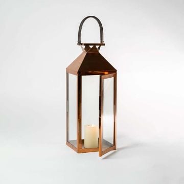 Claire Metal Lantern Rose Gold Large Light On White Background 1