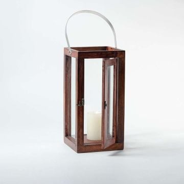 Fibrous Brown Wooden Lantern Medium Light On White Background 1