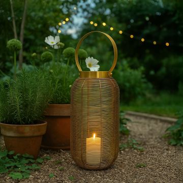 gold constellation stainless steel wired tealight lantern medium main lifestyle