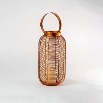 Rose Gold Constellation Stainless Steel Wired Tealight Lantern Medium Light On White Background