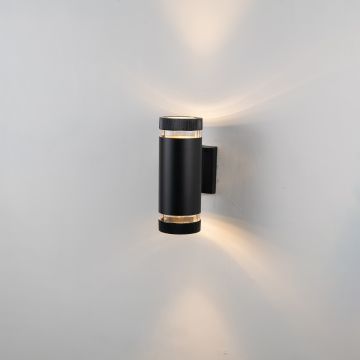 Cylindrical Dual Outdoor Wall Light - Black Light On White Background