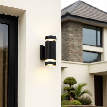 cylindrical dual outdoor wall light black main lifestyle
