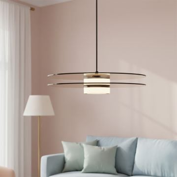 horizontal gold glass double disk hanging pendant light main lifestyle