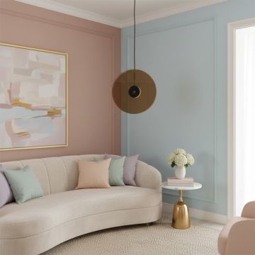 vertical gold glass double disk hanging pendant light main lifestyle