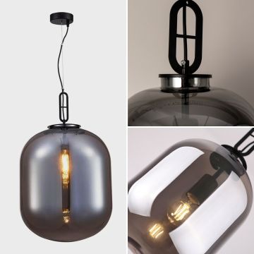 A collage of smoked glass pendant light images showing closeups lifestyle views and illuminated details for stylish modern home inspiration.
