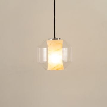 Marble Grain Glass Round Pendant Lamp Light On White Background