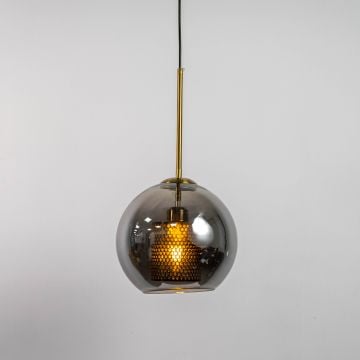 Decorative Rounded Grey Glass Crystal Pendant Lamp Light On White Background