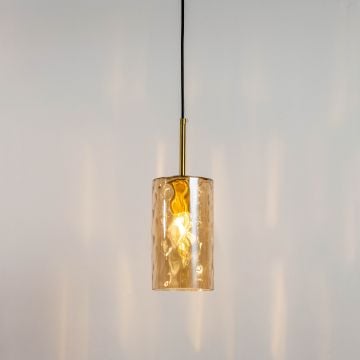 Nordic Water Ripple Colored Glass Cylindrical Pendant Light Light On White Background