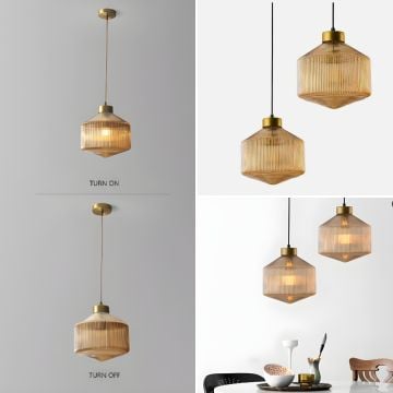 Nordic Style Ribbed Art Glass Pendant Lamp Lifestyle