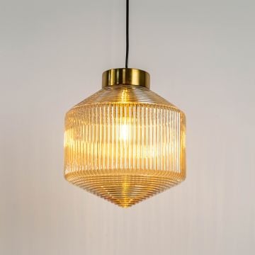 Nordic Style Ribbed Art Glass Pendant Lamp Light On White Background